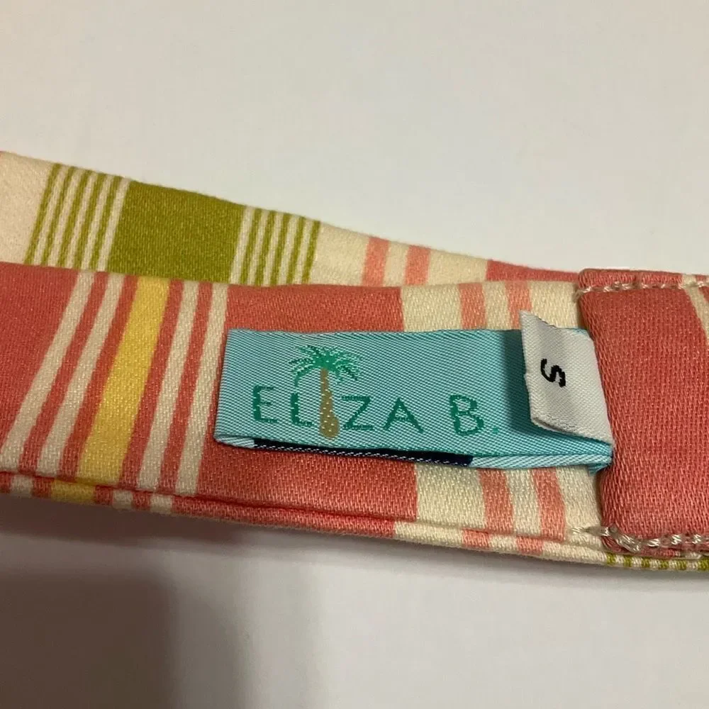 Eliza B Preppy Fabric Striped Belt with Slide Tortoise Shell Buckle, Small